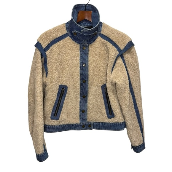 Veronica Beard Potter Cropped Denim-Trim Sherpa Jacket Size Medium - Picture 3 of 15